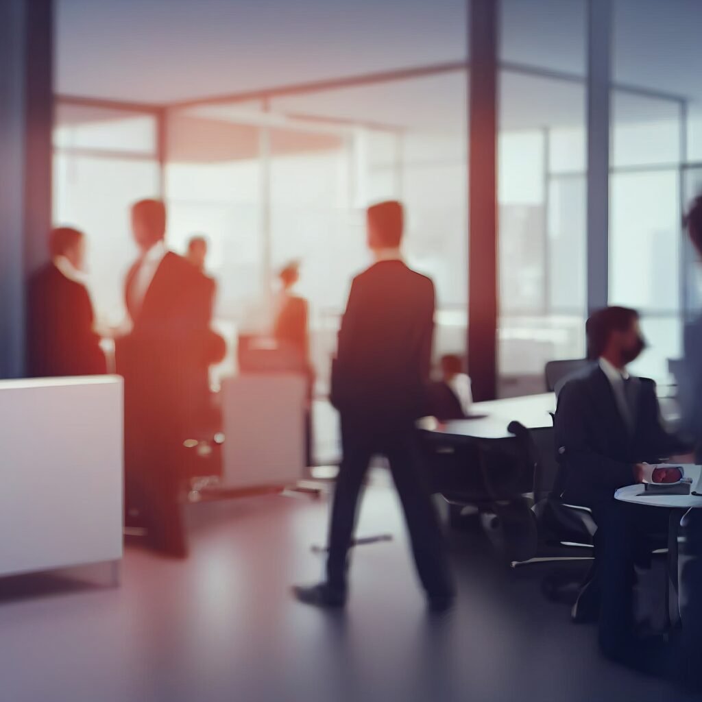 Blurred soft of people meeting at table. business people talking in modern office. Generative AI.